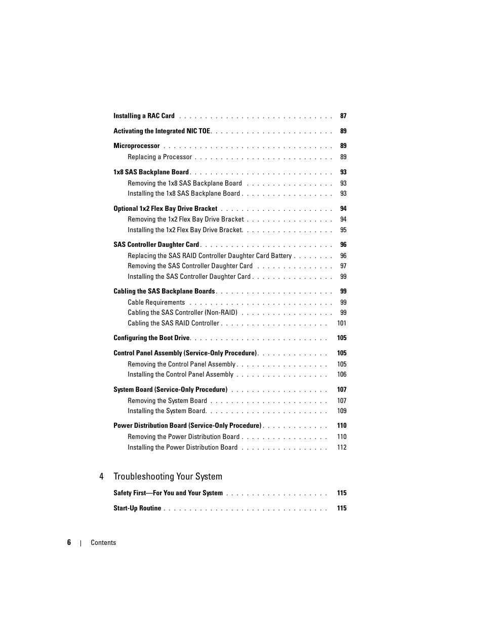 4troubleshooting your system | Dell PowerEdge 2900 User Manual | Page 6 / 182
