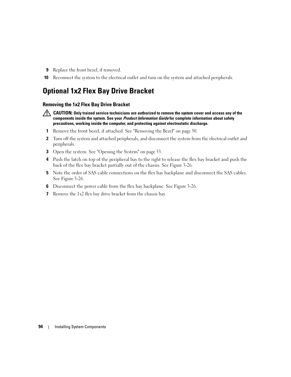 Optional 1x2 flex bay drive bracket, Removing the 1x2 flex bay drive bracket | Dell PowerEdge 2900 User Manual | Page 94 / 182