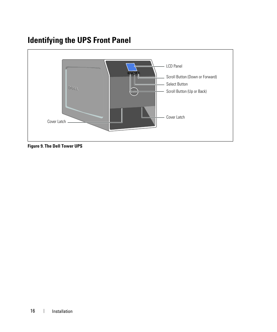 Identifying the ups front panel | Dell UPS 500T User Manual | Page 16 / 63