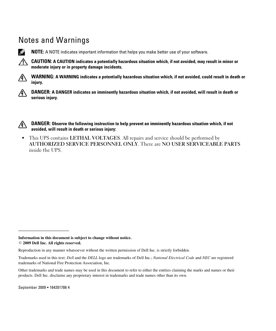 Notes and warnings | Dell UPS 500T User Manual | Page 2 / 63