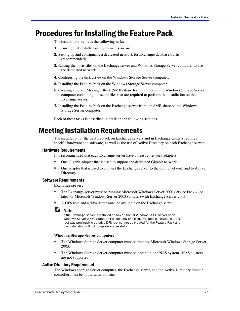 Procedures for installing the feature pack, Meeting installation requirements | Dell PowerVault 745N User Manual | Page 27 / 73