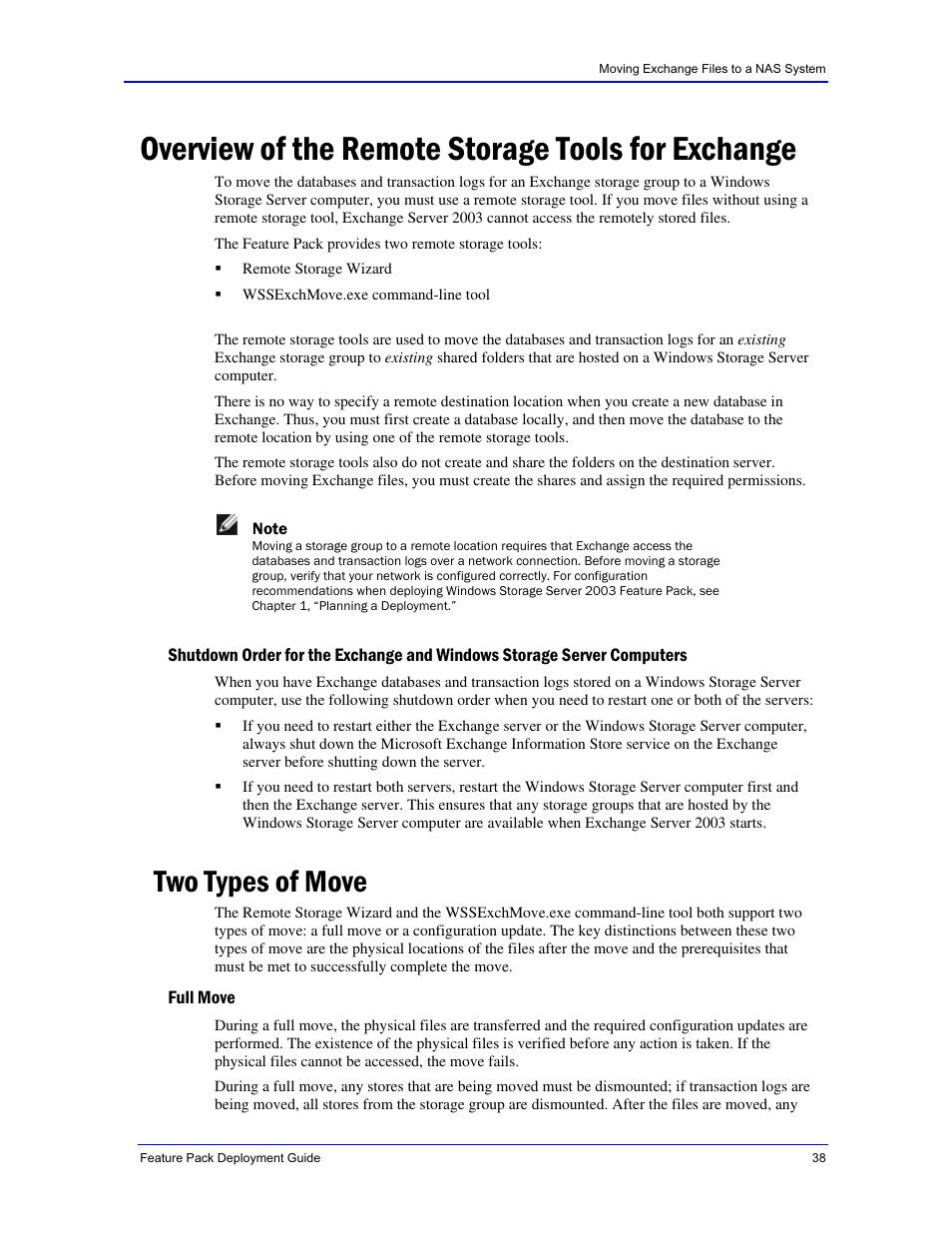 Overview of the remote storage tools for exchange, Two types of move | Dell PowerVault 745N User Manual | Page 38 / 73