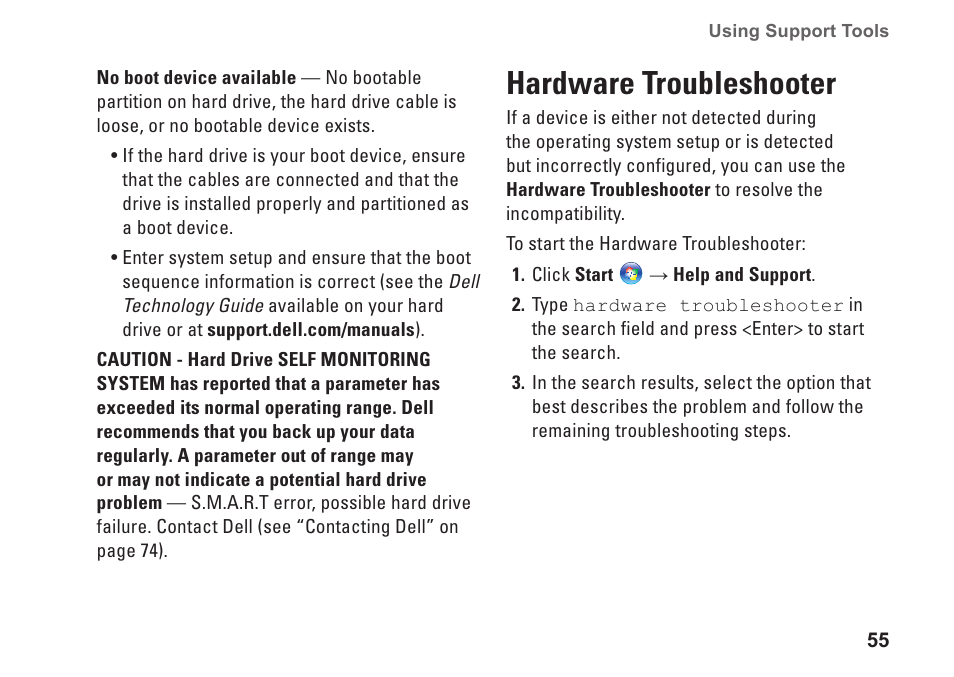 Hardware troubleshooter | Dell Inspiron 17 (N7010, Mid 2010) User Manual | Page 57 / 94