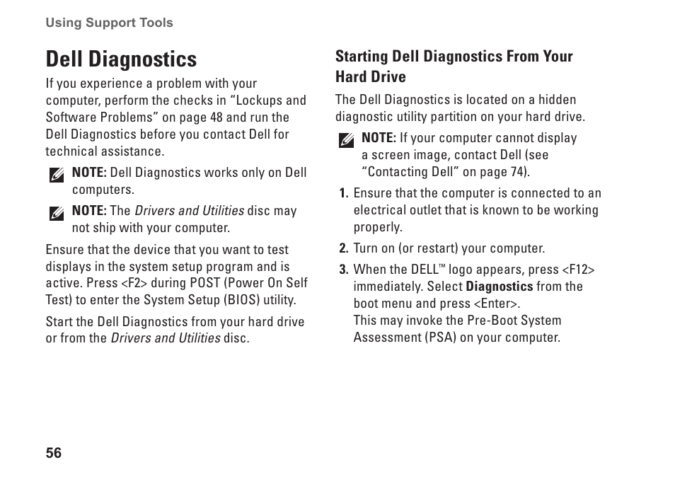 Dell diagnostics | Dell Inspiron 17 (N7010, Mid 2010) User Manual | Page 58 / 94