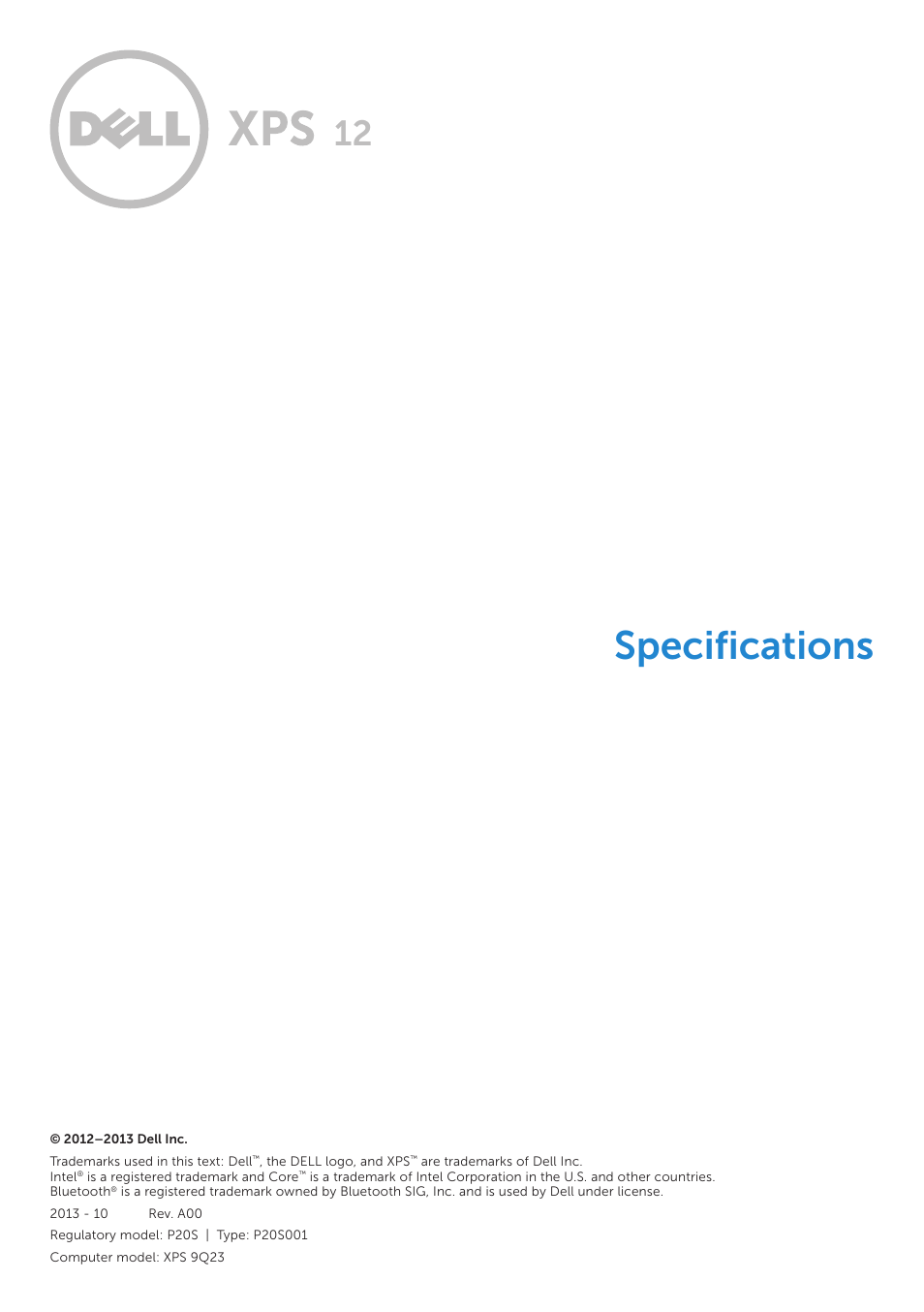 Dell XPS 12 (9Q23, Late 2012) User Manual | 5 pages