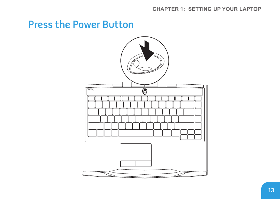 Press the power button | Dell Alienware M14x (Early 2011) User Manual | Page 15 / 122