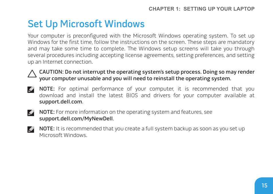Set up microsoft windows | Dell Alienware M14x (Early 2011) User Manual | Page 17 / 122