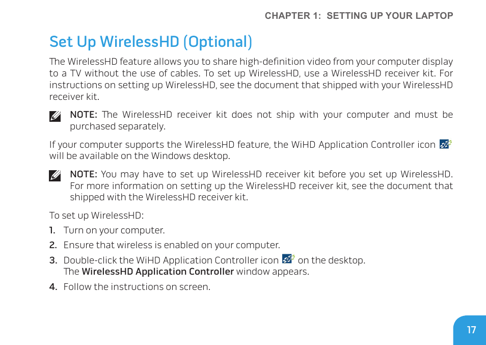 Set up wirelesshd (optional) | Dell Alienware M14x (Early 2011) User Manual | Page 19 / 122
