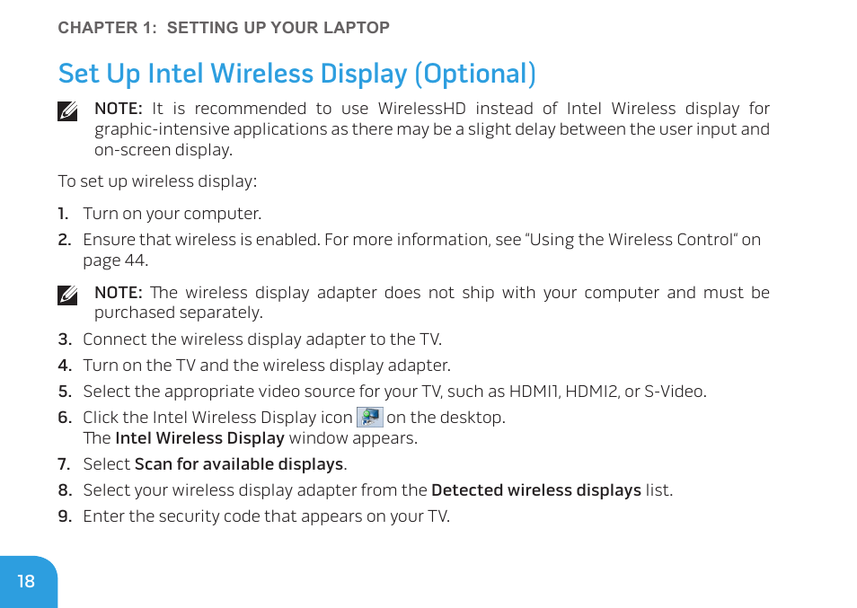 Set up intel wireless display (optional) | Dell Alienware M14x (Early 2011) User Manual | Page 20 / 122