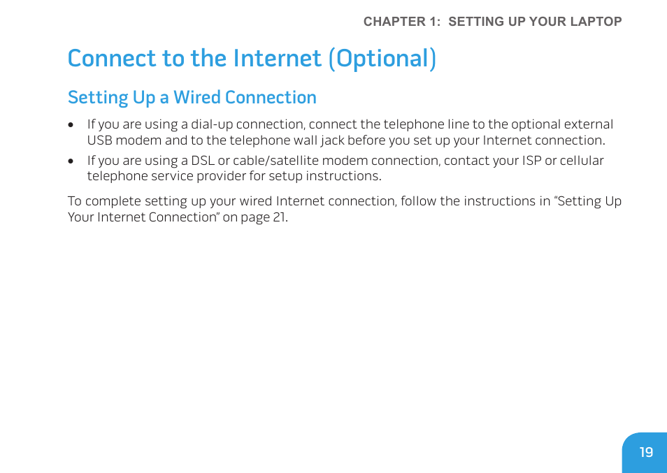 Connect to the internet (optional), Setting up a wired connection | Dell Alienware M14x (Early 2011) User Manual | Page 21 / 122