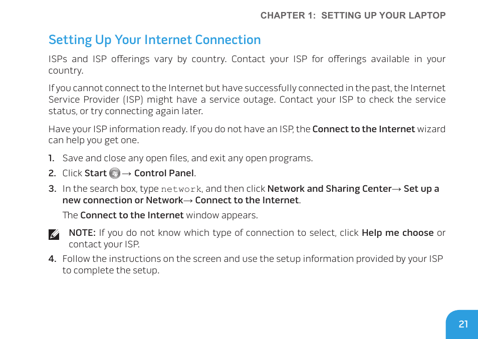 Setting up your internet connection | Dell Alienware M14x (Early 2011) User Manual | Page 23 / 122