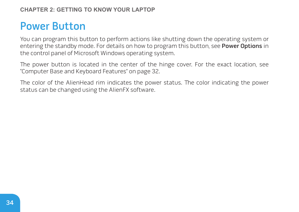 Power button | Dell Alienware M14x (Early 2011) User Manual | Page 36 / 122