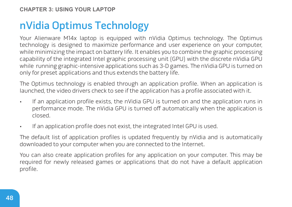 Nvidia optimus technology | Dell Alienware M14x (Early 2011) User Manual | Page 50 / 122