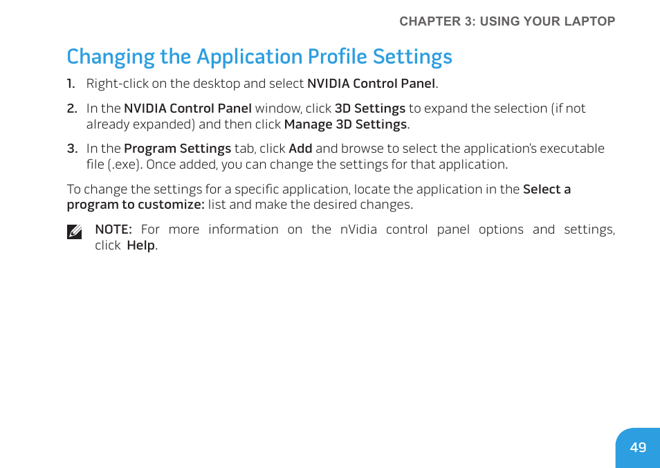 Changing the application profile settings | Dell Alienware M14x (Early 2011) User Manual | Page 51 / 122