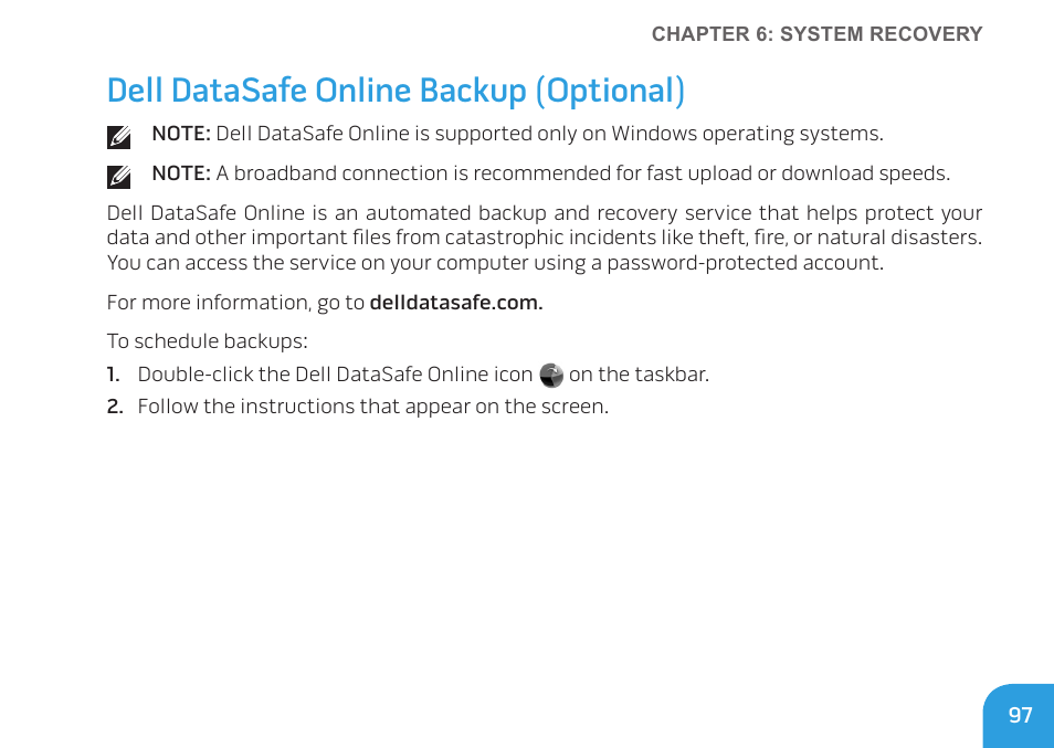 Dell datasafe online backup (optional) | Dell Alienware M14x (Early 2011) User Manual | Page 99 / 122