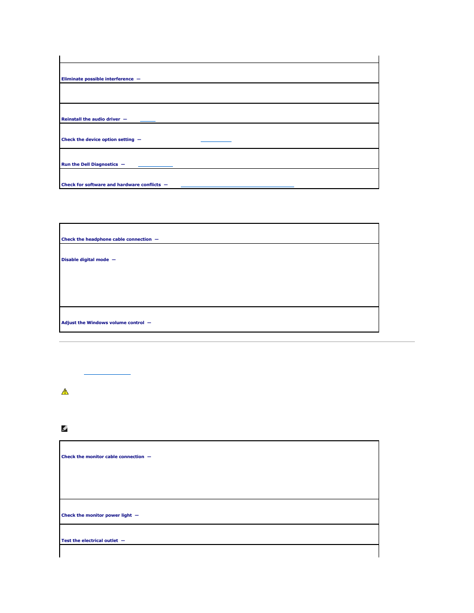 Video and monitor problems, No sound from headphones, If the screen is blank | Dell OptiPlex 320 User Manual | Page 127 / 140