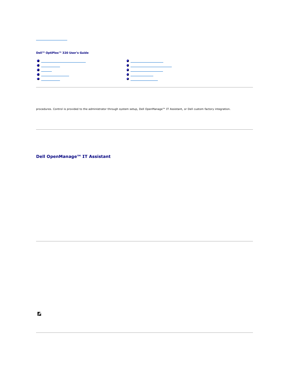 Advanced features, Legacyselect technology control, Manageability | Security, Dell openmanage™ it assistant, Dell openmanage client instrumentation, Padlock ring and security cable slot | Dell OptiPlex 320 User Manual | Page 2 / 140