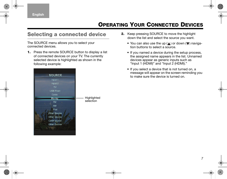Perating, Onnected, Evices | Selecting a connected device | Bose Home Entertainment Systems V35 User Manual | Page 13 / 92