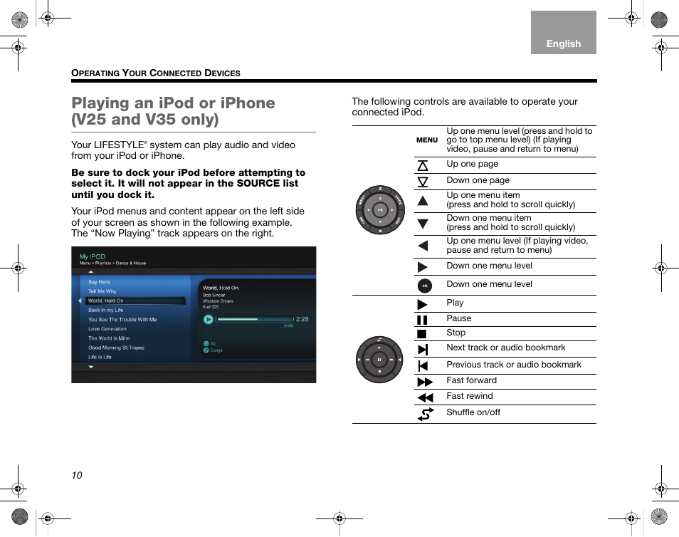 Playing an ipod or iphone (v25 and v35 only) | Bose Home Entertainment Systems V35 User Manual | Page 16 / 92