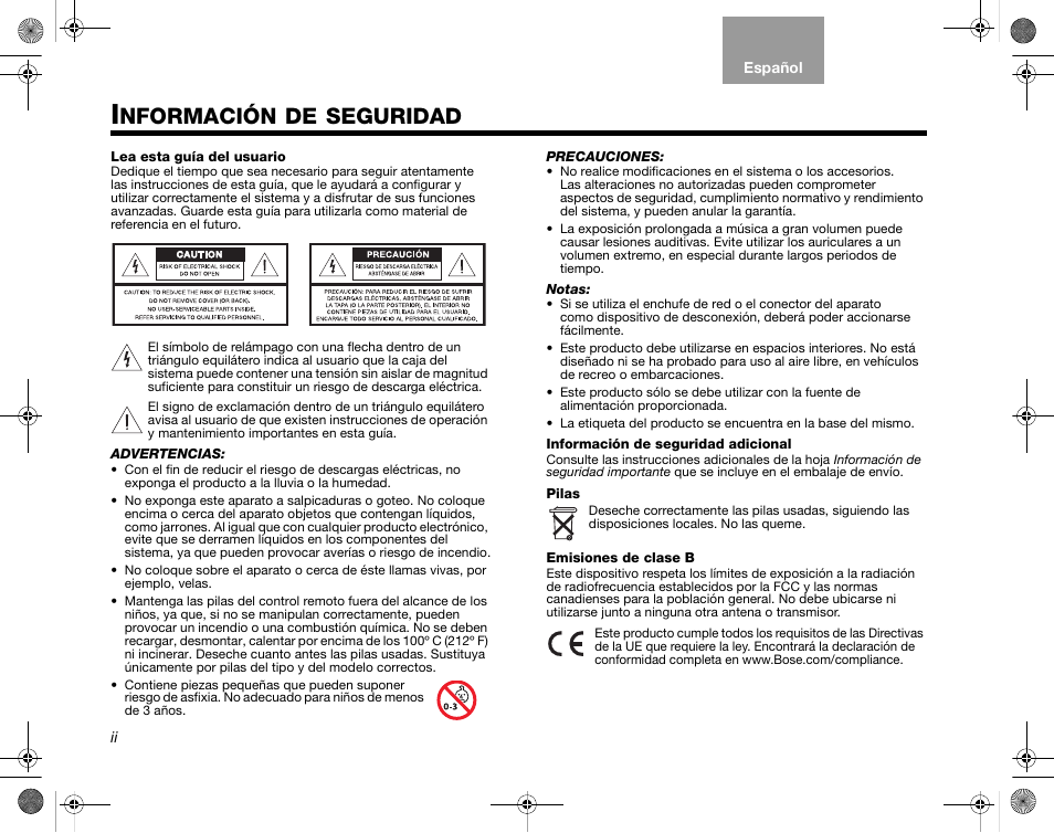 Resolutevigilanteog_spa_print, Nformación, Seguridad | Bose Home Entertainment Systems V35 User Manual | Page 32 / 92