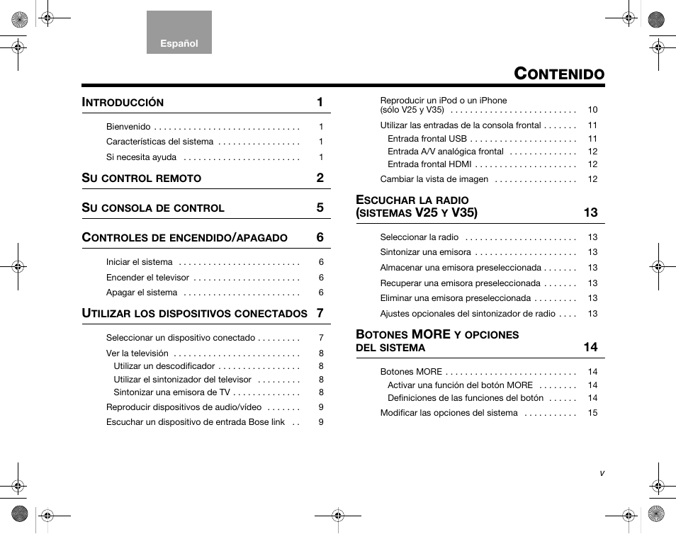 Ontenido, V35) 13, More | Bose Home Entertainment Systems V35 User Manual | Page 35 / 92