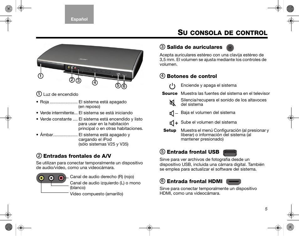 Consola, Control | Bose Home Entertainment Systems V35 User Manual | Page 41 / 92