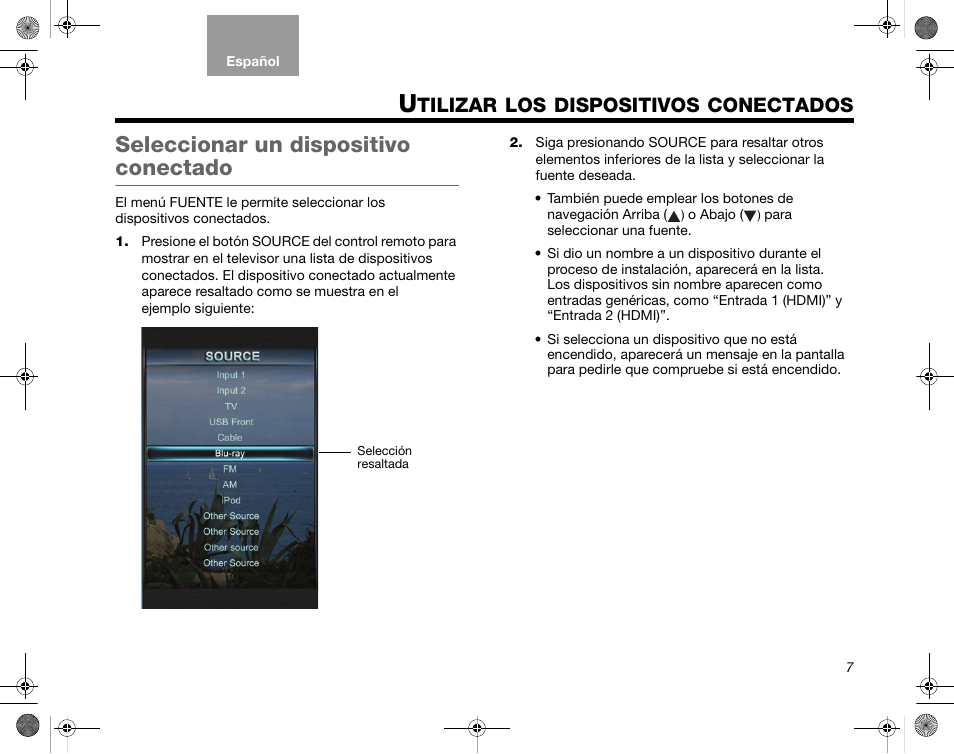 Tilizar, Dispositivos, Conectados | Seleccionar un dispositivo conectado | Bose Home Entertainment Systems V35 User Manual | Page 43 / 92
