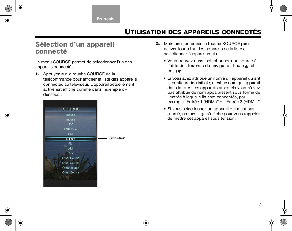 Tilisation, Appareils, Connectés | Sélection d’un appareil connecté | Bose Home Entertainment Systems V35 User Manual | Page 73 / 92