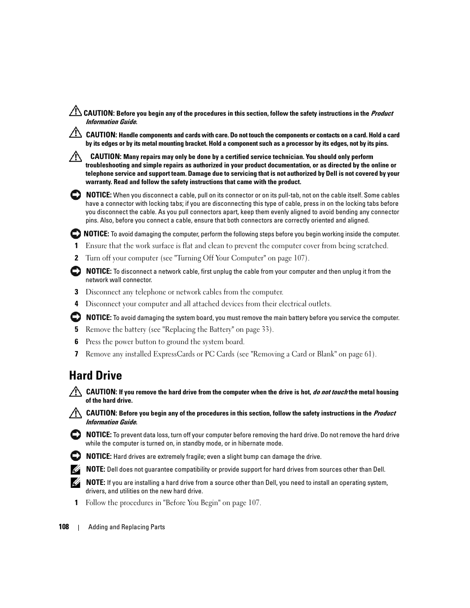 Hard drive | Dell Latitude D830 (Early 2007) User Manual | Page 108 / 158