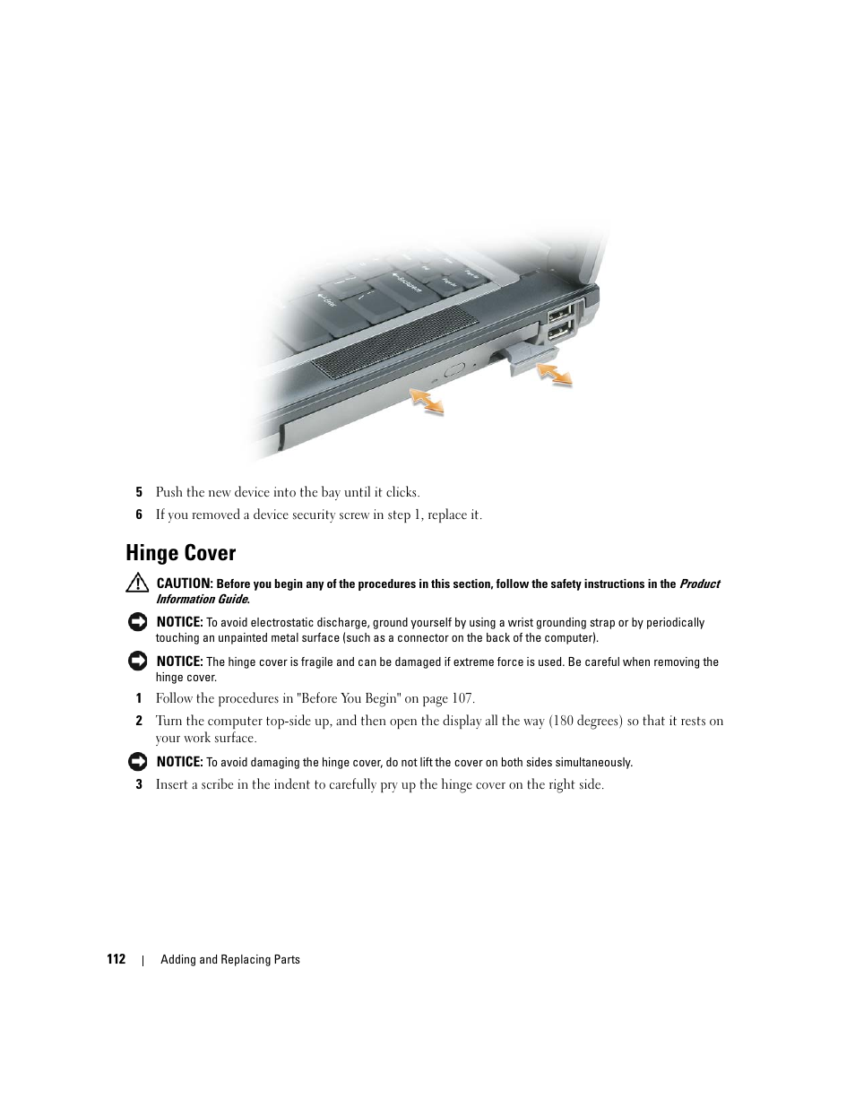 Hinge cover | Dell Latitude D830 (Early 2007) User Manual | Page 112 / 158