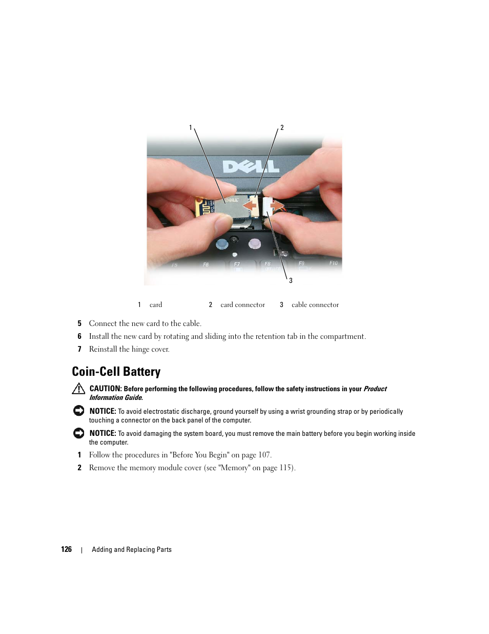 Coin-cell battery | Dell Latitude D830 (Early 2007) User Manual | Page 126 / 158