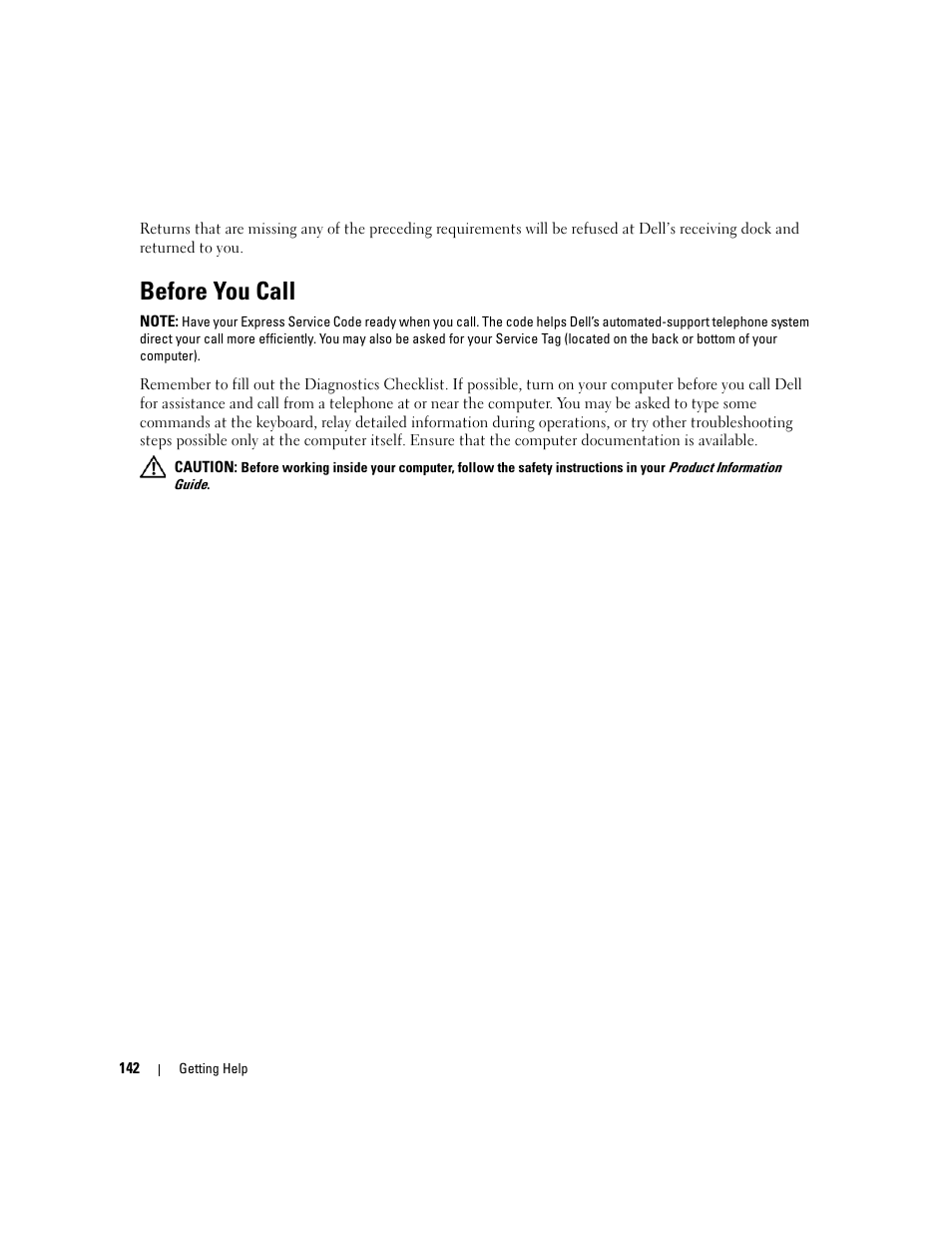 Before you call | Dell Latitude D830 (Early 2007) User Manual | Page 142 / 158