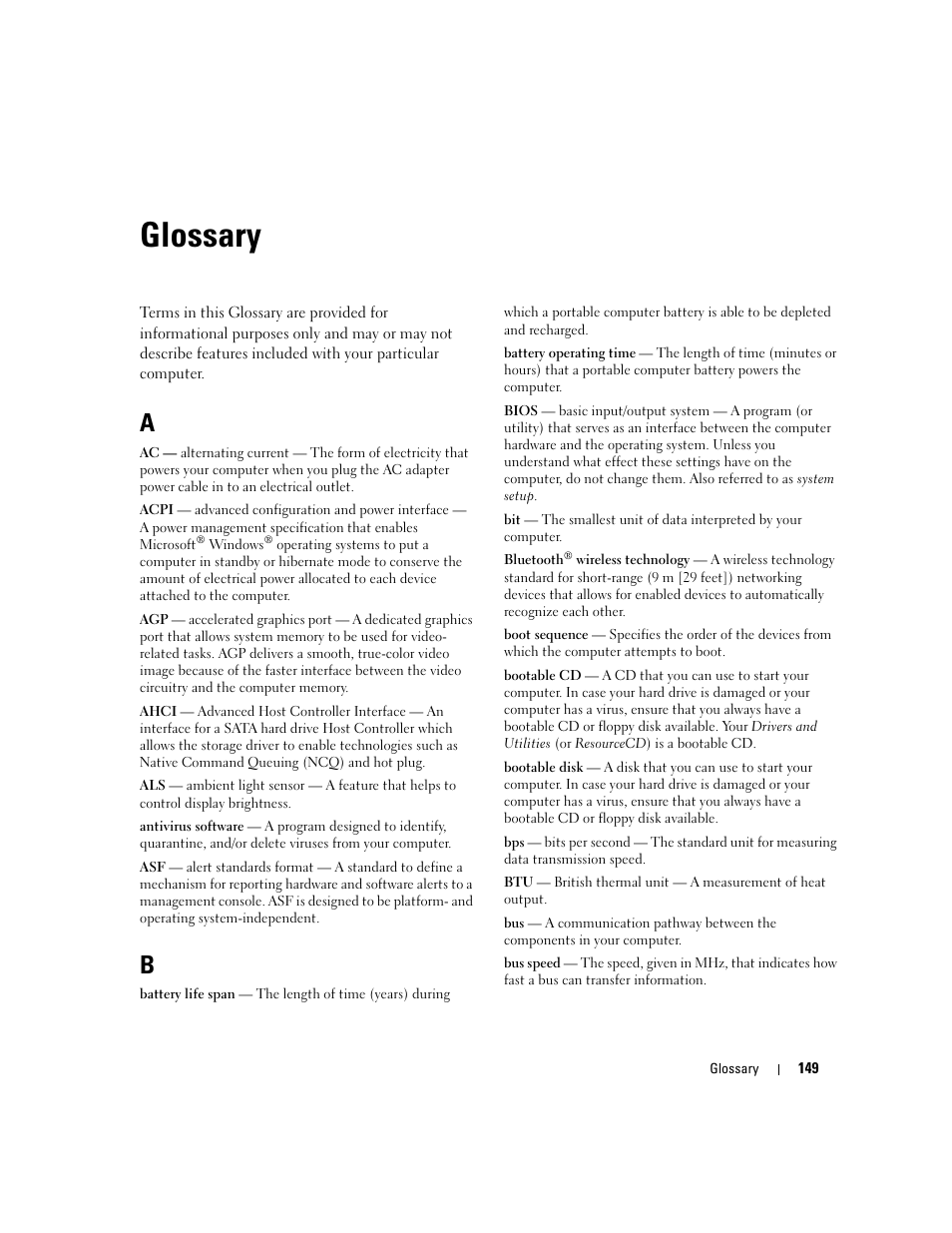 Glossary | Dell Latitude D830 (Early 2007) User Manual | Page 149 / 158