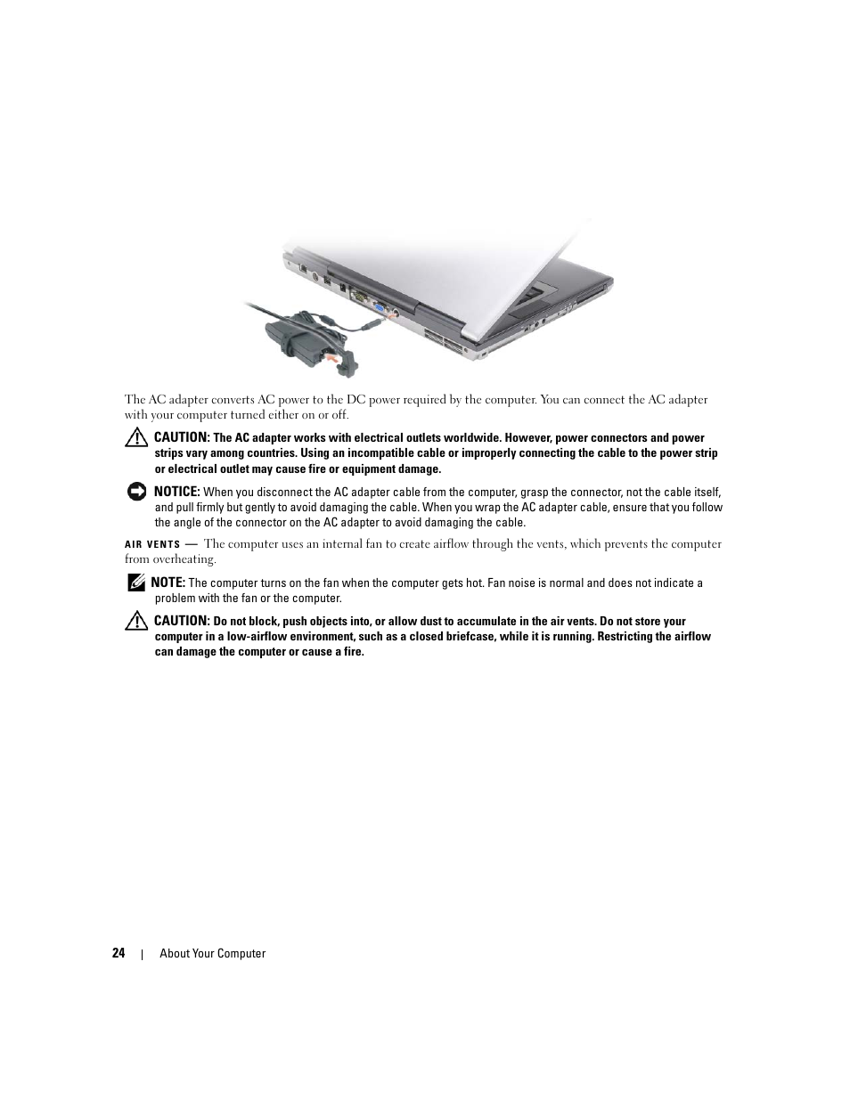 Air vents | Dell Latitude D830 (Early 2007) User Manual | Page 24 / 158
