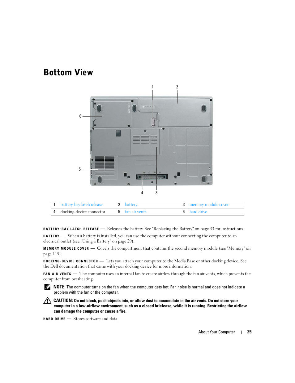 Bottom view | Dell Latitude D830 (Early 2007) User Manual | Page 25 / 158