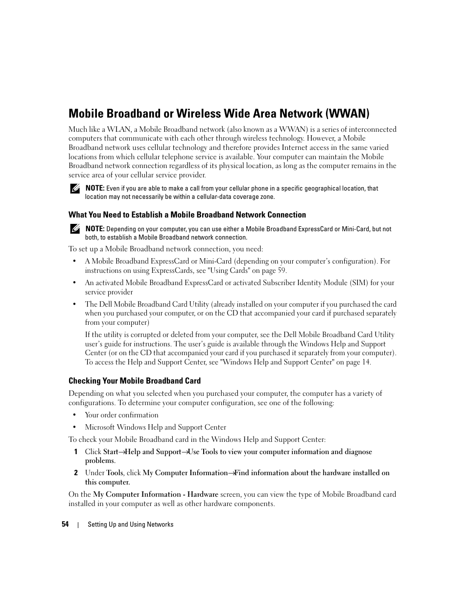 Checking your mobile broadband card | Dell Latitude D830 (Early 2007) User Manual | Page 54 / 158