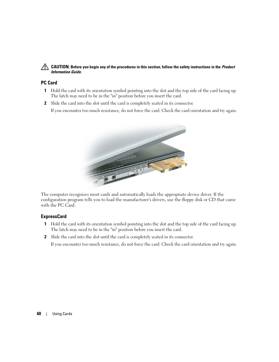 Pc card, Expresscard | Dell Latitude D830 (Early 2007) User Manual | Page 60 / 158