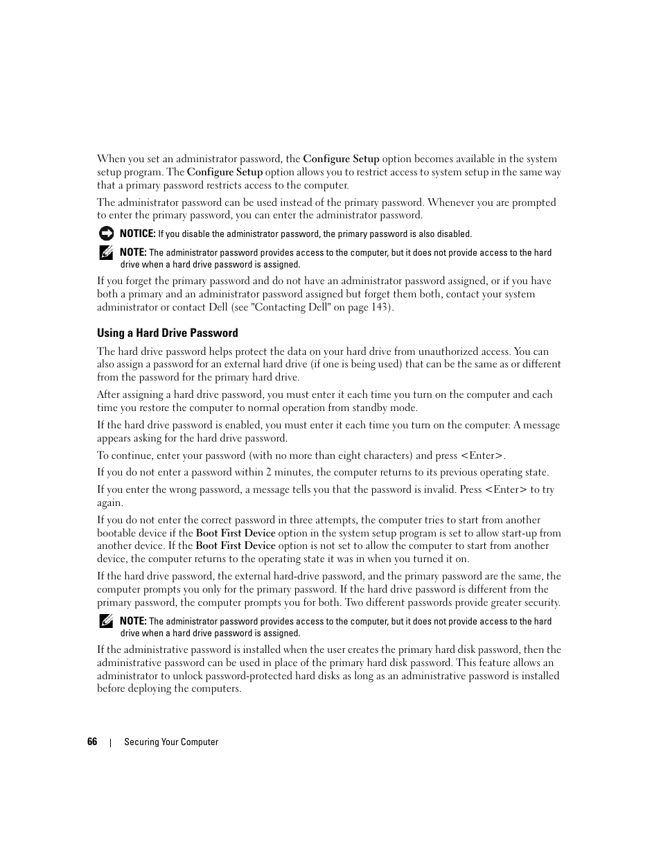 Using a hard drive password | Dell Latitude D830 (Early 2007) User Manual | Page 66 / 158