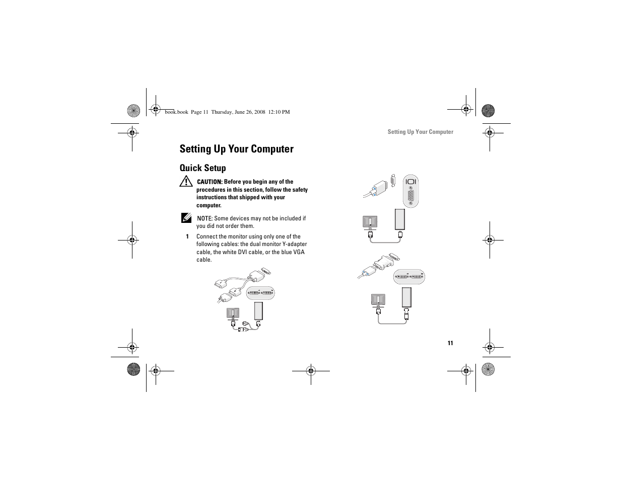 Setting up your computer, Quick setup | Dell Vostro A180 (Early 2009) User Manual | Page 11 / 76