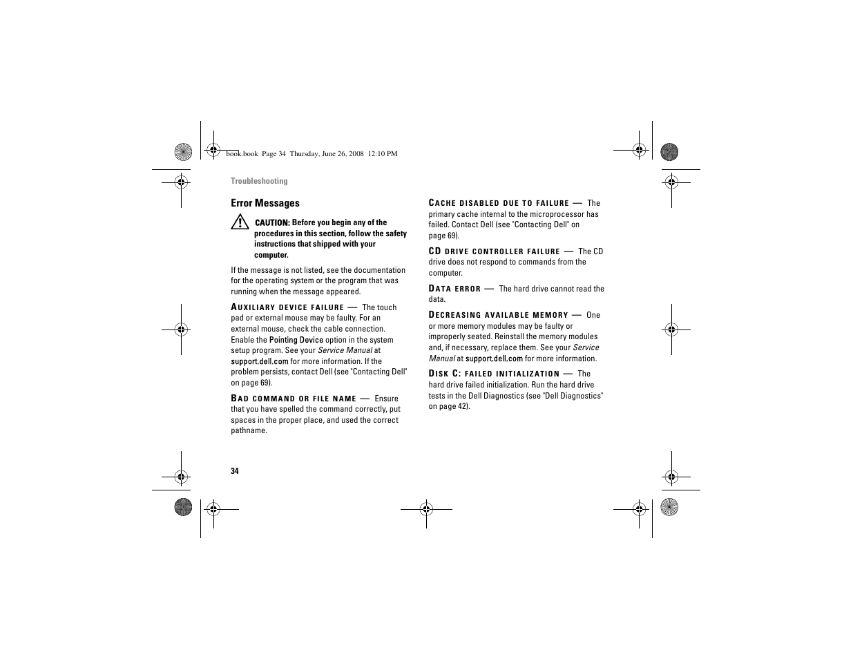 Error messages | Dell Vostro A180 (Early 2009) User Manual | Page 34 / 76