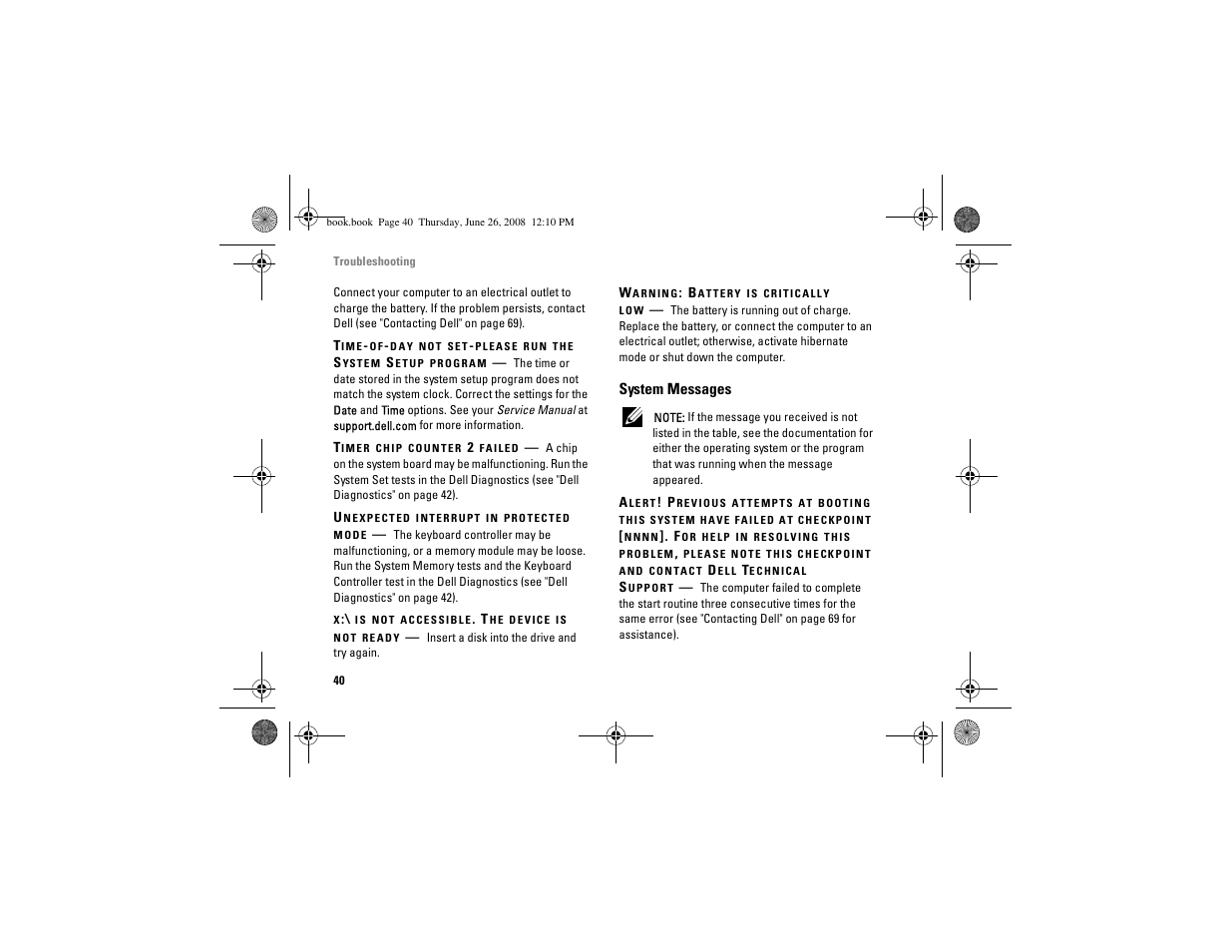 System messages | Dell Vostro A180 (Early 2009) User Manual | Page 40 / 76