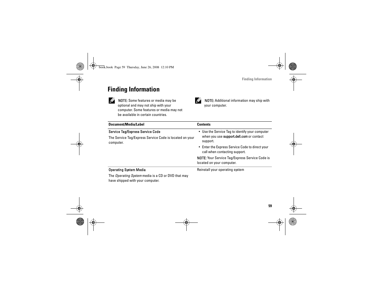 Finding information | Dell Vostro A180 (Early 2009) User Manual | Page 59 / 76