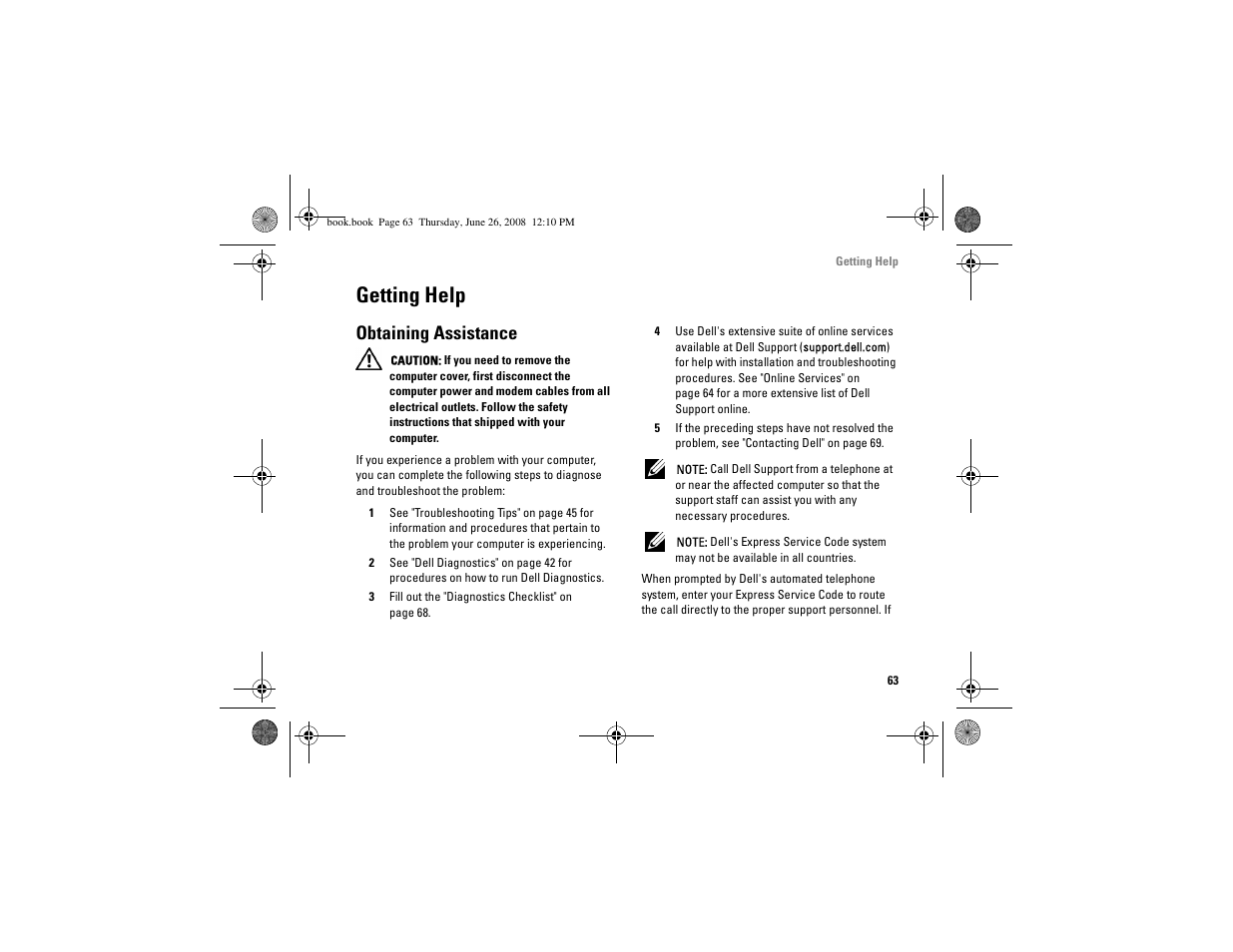 Getting help, Obtaining assistance | Dell Vostro A180 (Early 2009) User Manual | Page 63 / 76
