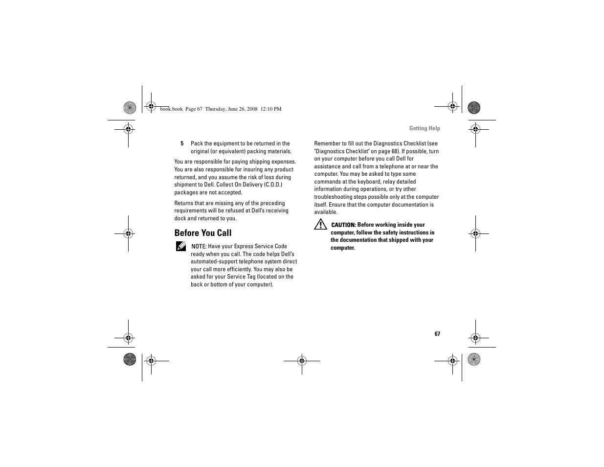 Before you call | Dell Vostro A180 (Early 2009) User Manual | Page 67 / 76