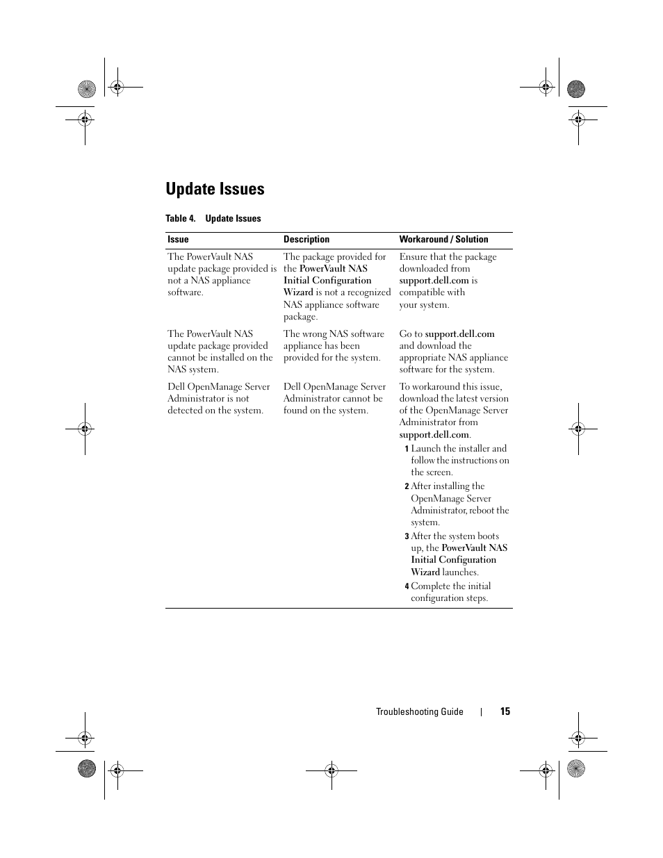 Update issues | Dell PowerVault NX200 User Manual | Page 15 / 16