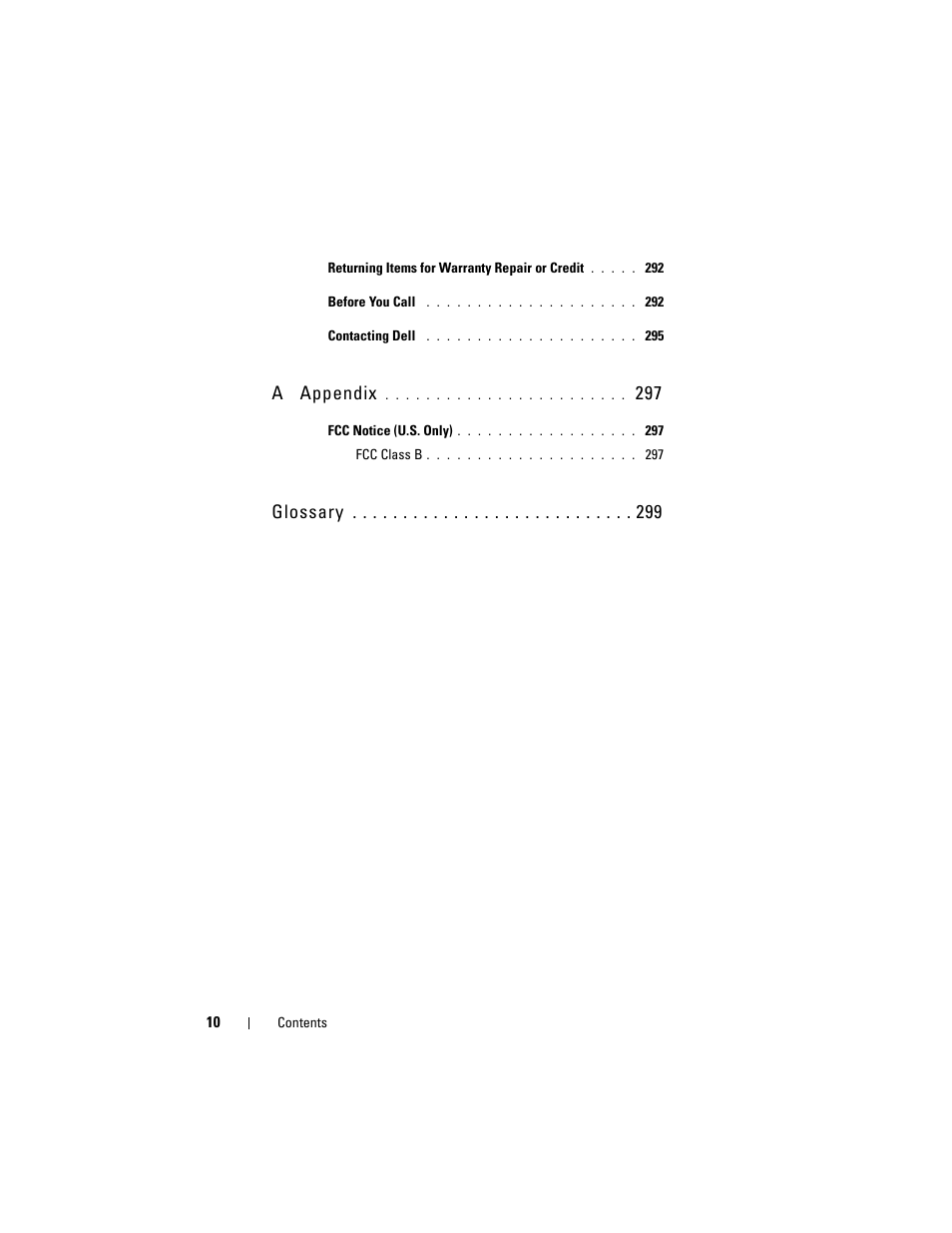 A appendix, Glossary | Dell Precision T5400 (Late 2007) User Manual | Page 10 / 316