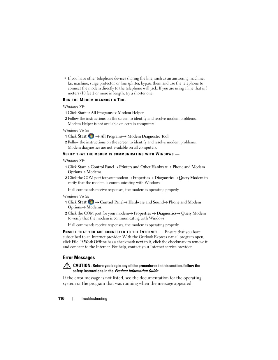 Error messages | Dell Precision T5400 (Late 2007) User Manual | Page 110 / 316