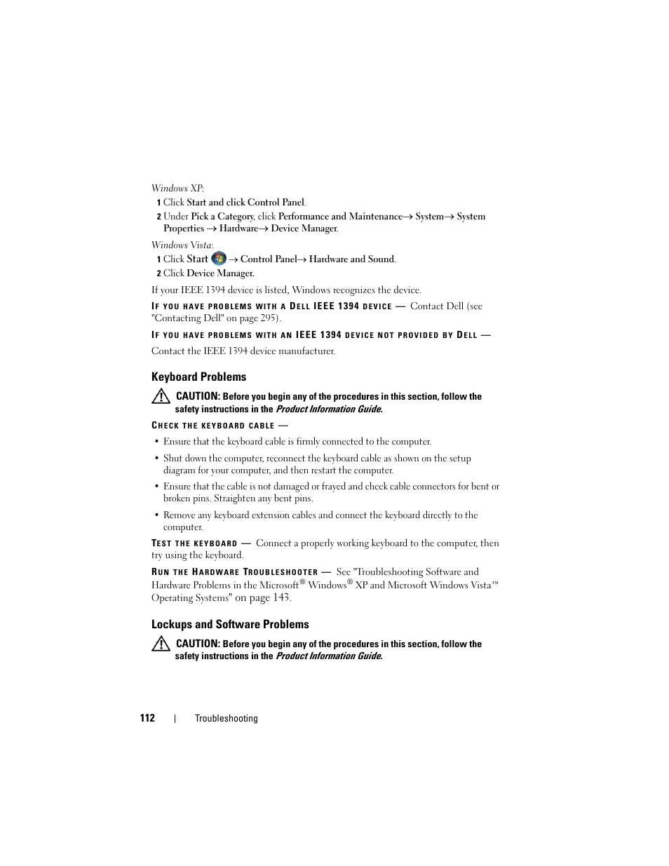 Keyboard problems, Lockups and software problems | Dell Precision T5400 (Late 2007) User Manual | Page 112 / 316