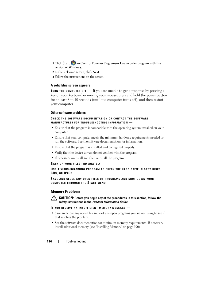 Memory problems | Dell Precision T5400 (Late 2007) User Manual | Page 114 / 316
