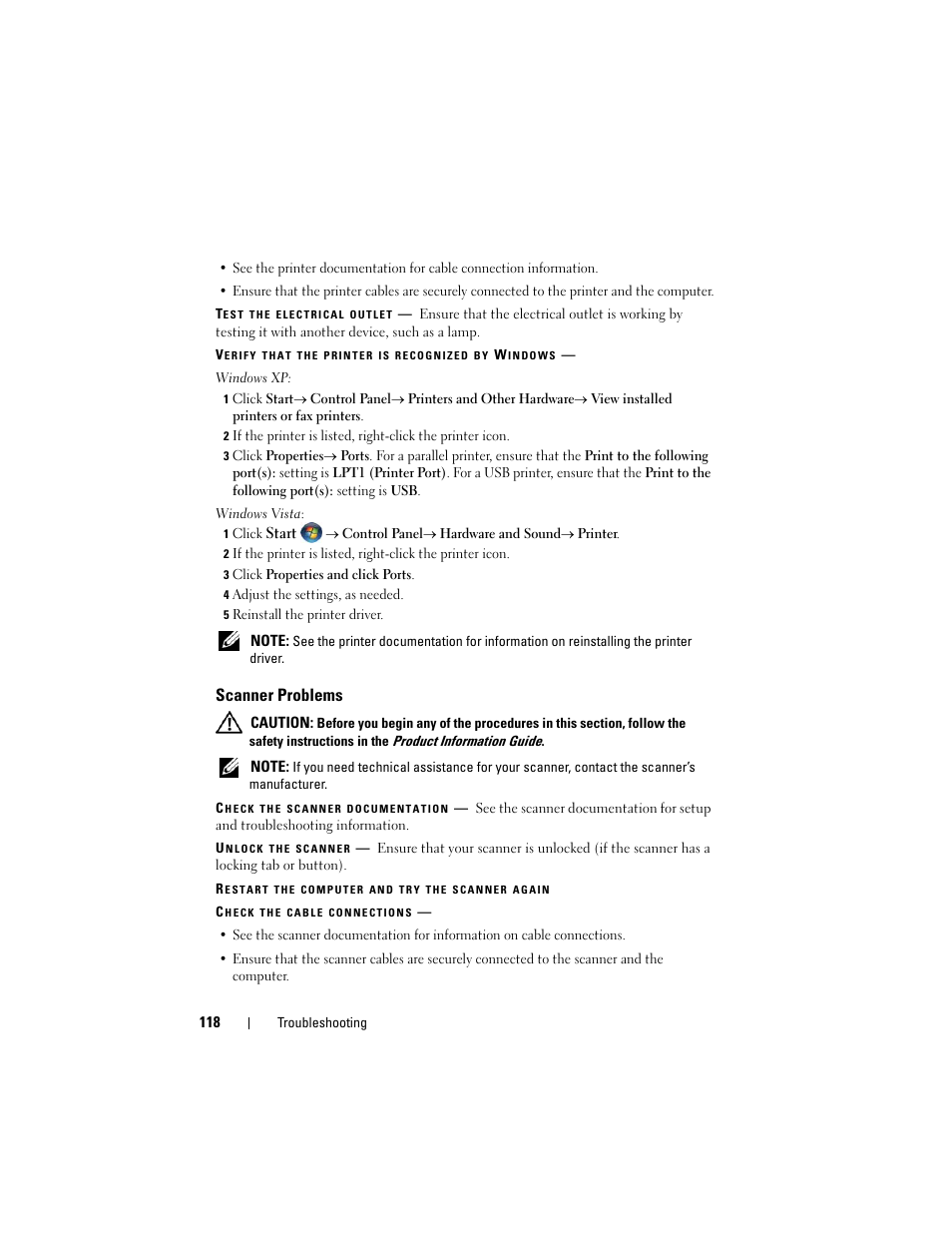 Scanner problems | Dell Precision T5400 (Late 2007) User Manual | Page 118 / 316
